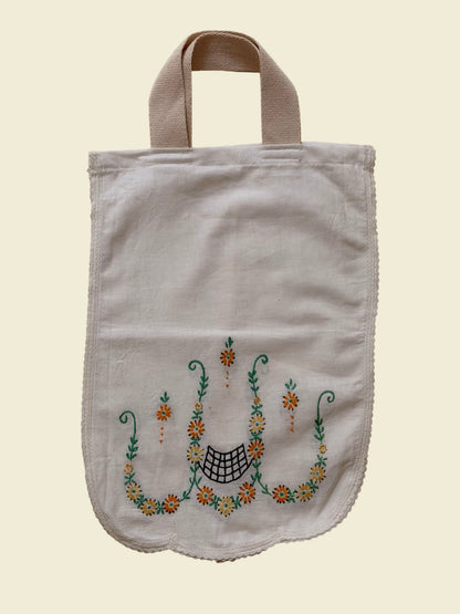 Vintage Embroidered Linen Tote Bag - Golden Hour