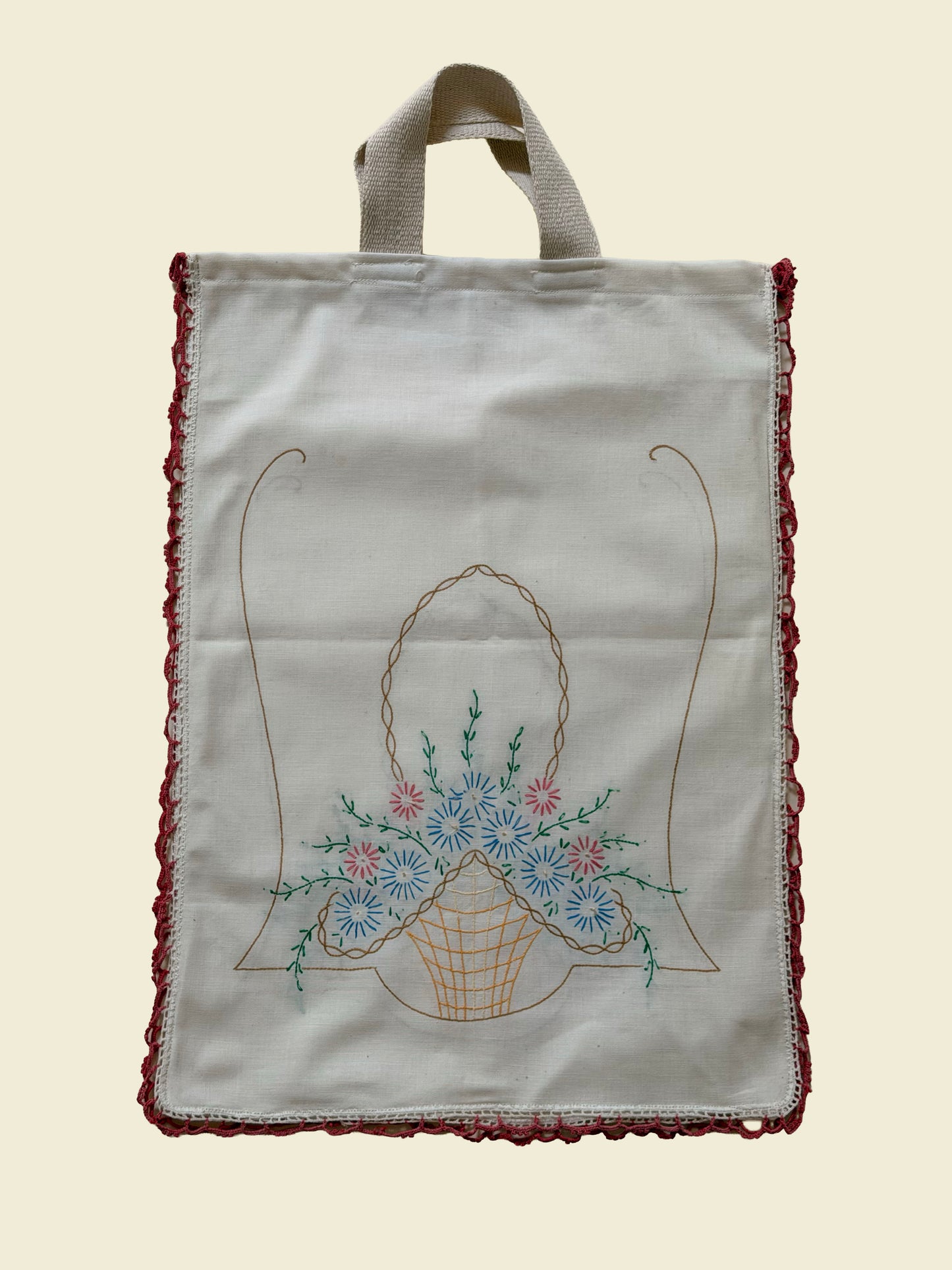 Vintage Embroidered Linen Tote Bag - La Prairie