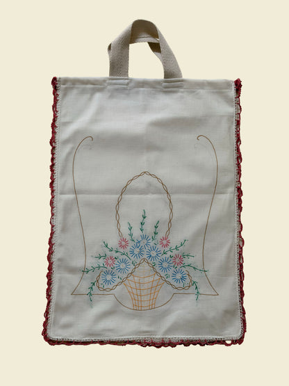 Vintage Embroidered Linen Tote Bag - La Prairie