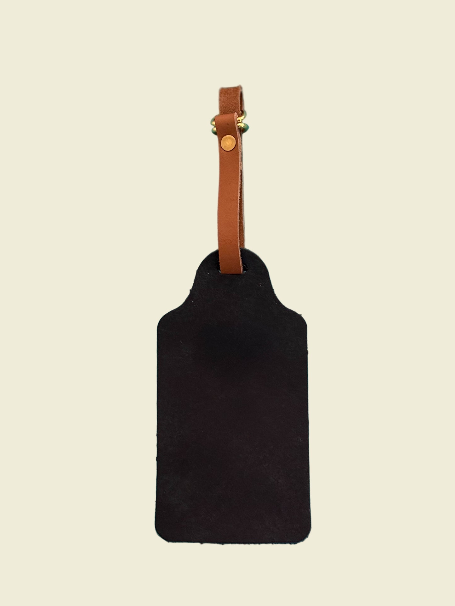 Black Leather Luggage Tag- Chainstitch Embroidered