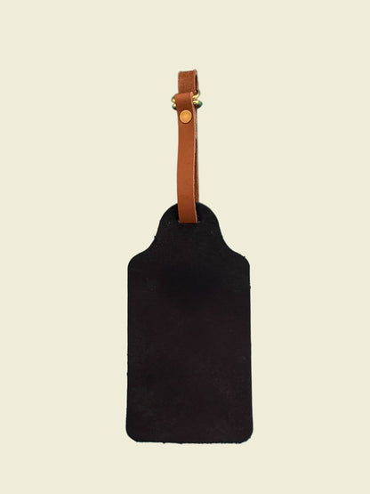 Black Leather Luggage Tag- Chainstitch Embroidered