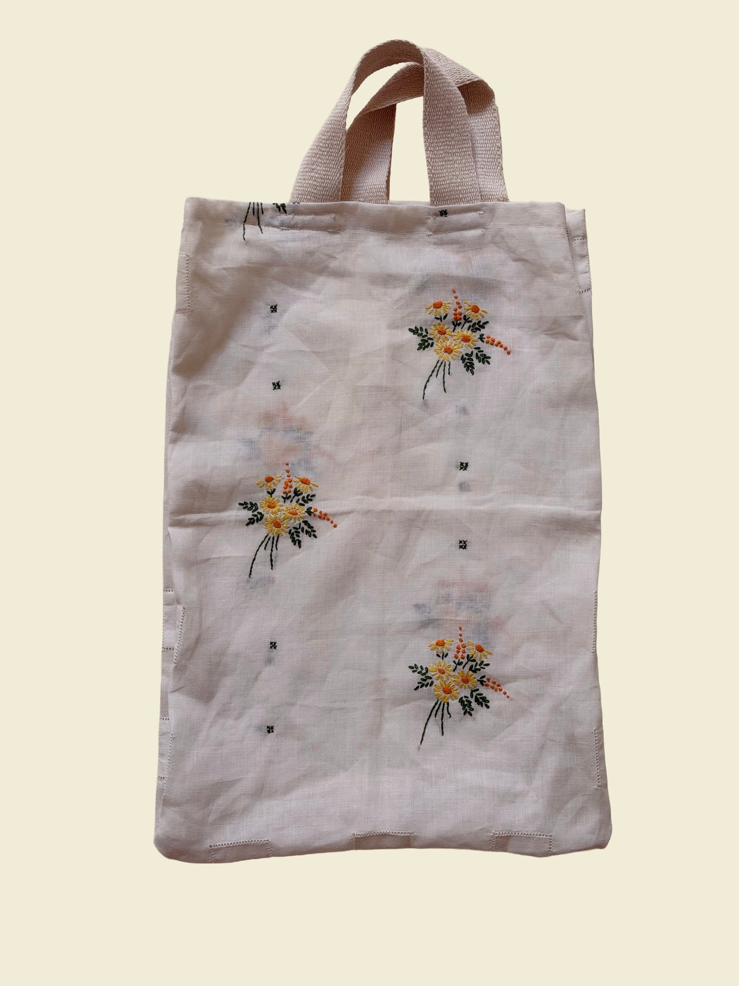 Vintage Embroidered Linen Tote Bag - Marguerite