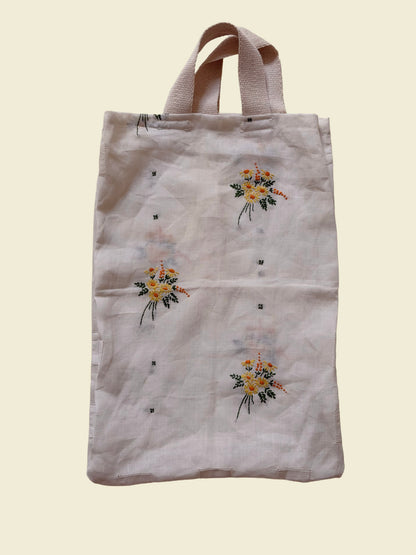 Vintage Embroidered Linen Tote Bag - Marguerite